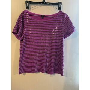 💰J Crew Women M Royal Purple Y2K Fairy Core Striped Sequin 100% cotton shirt